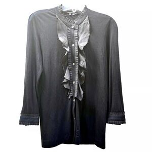 Theory Black elegant black button front Ruffle Blouse